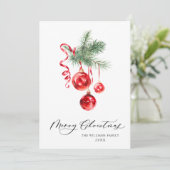 Elegante rode kerstversiering vrolijk kerstfeest w feestdagenkaart (Staand voorkant)