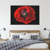 Elegante rode klaproos bloem op zwarte achtergrond canvas afdruk (Insitu (Slaapkamer))