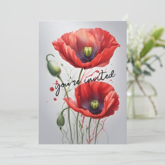 Elegante rode klaproos bloemen bloesem bloemenbrui kaart (Staand voorkant)