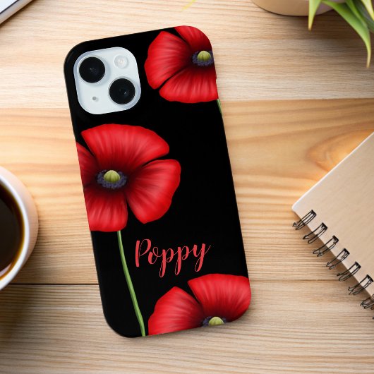 Elegante rode klaproos Bloemen Naam Floral Zwart Case-Mate iPhone Case
