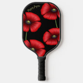 Elegante rode klaproos Bloemen Naam Floral Zwart Pickleball Paddle (Voorkant)