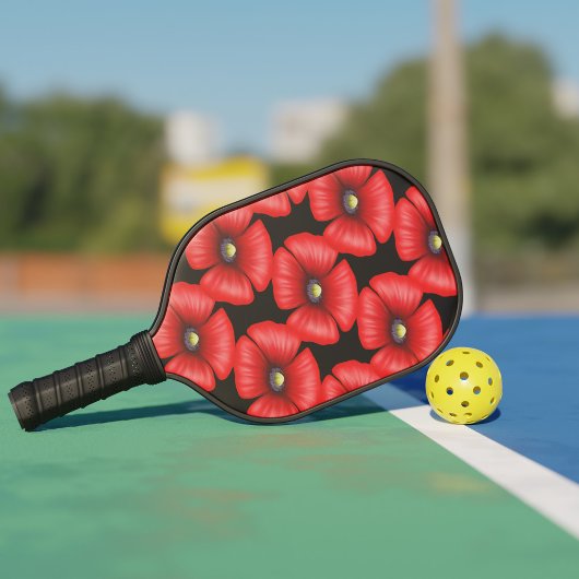 Elegante rode klaproos Bloemen Naam Floral Zwart Pickleball Paddle