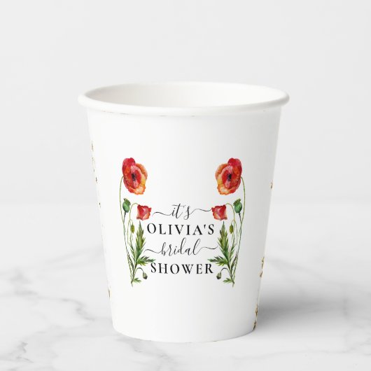 Elegante rode klaproos bruidsdouche papieren beker (Voorkant)