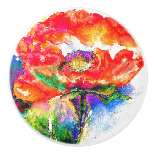 Elegante rode klaproos classic rode bloemenwaterve keramische knop (Voorkant)