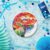 Elegante rode klaproos classic rode bloemenwaterve papieren bordje (Feest)