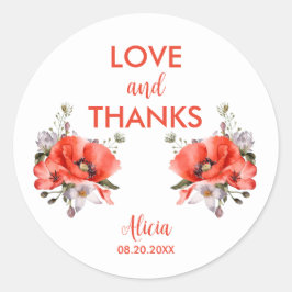 Elegante rode klaproos groen liefde & Bedankt Ronde Sticker