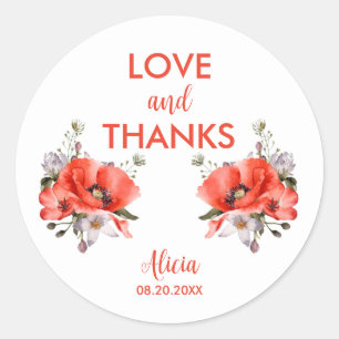 Elegante rode klaproos groen liefde & Bedankt Ronde Sticker