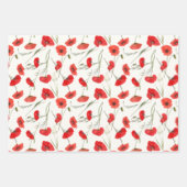 Elegante Rode Klaproos & Groene Bloem Waterverfsch Inpakpapier Vel (Voorkant)