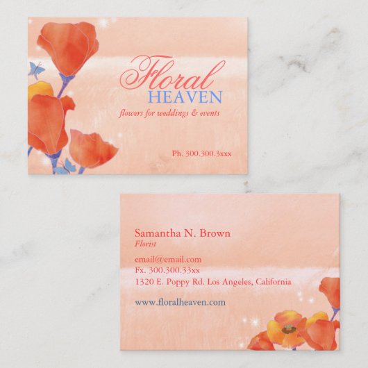 Elegante Rode Klaproos Visitekaartje (Voorkant / Achterkant)