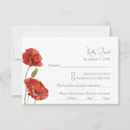 Elegante Rode Klaproos Waterverf Bloemen Bruiloft  RSVP Kaartje