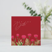 Elegante Rode Klaproos Wilde Bloemen Bruiloft Save The Date (Staand voorkant)