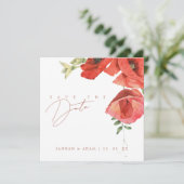 Elegante Rode Klaprozen Bloemige Trouwkaart 'Save Save The Date (Staand voorkant)