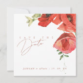 Elegante Rode Klaprozen Bloemige Trouwkaart 'Save Save The Date (Voorkant)