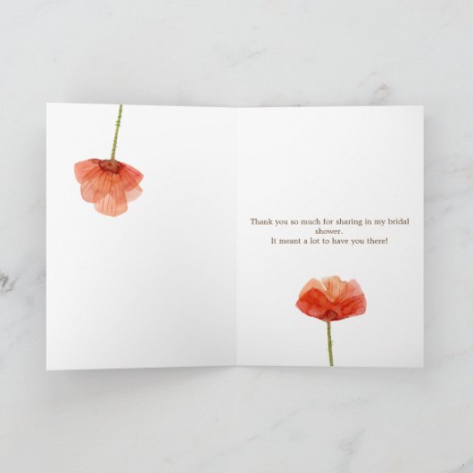 Elegante Rode Klaprozen Bruids Huwelijk Dank Je Bedankkaart (Binnen)