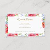 Elegante rode klaprozen en vlinders en gouden scri visitekaartje (Achterkant)