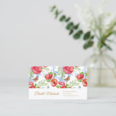 Elegante rode klaprozen en vlinders en gouden scri visitekaartje (Staand voorkant)