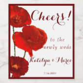 Elegante rode klaprozen wijn etiket (Enkel label)