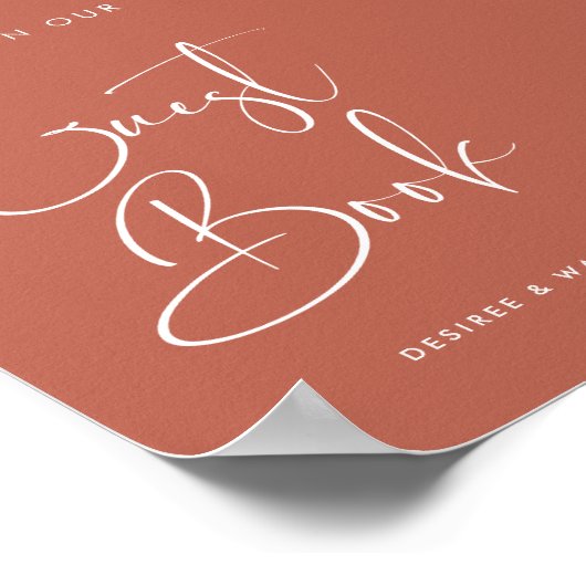 Elegante Rode klei Gastboek bruiloft teken Poster (Hoek)