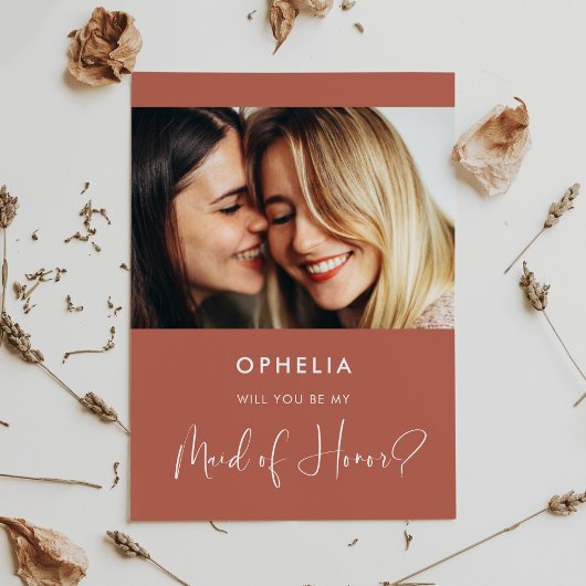Elegante rode klei Maid of Honor voorstelkaart Kaart