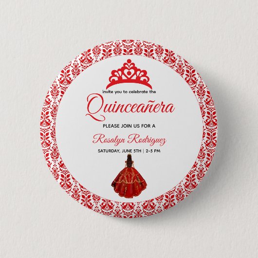 Elegante rode koninklijke quinceañera ronde button 5,7 cm (Voorkant)