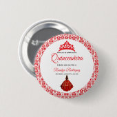 Elegante rode koninklijke quinceañera ronde button 5,7 cm (Voorkant /achterkant)