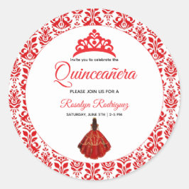 Elegante rode koninklijke quinceañera ronde sticker