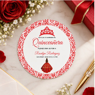 Elegante Rode Koninklijke Quinceañera Ronde Sticker