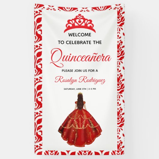 Elegante rode koninklijke quinceañera spandoek (Verticaal)
