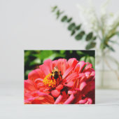 Elegante rode koraal bloemenschattige hommel briefkaart (Staand voorkant)