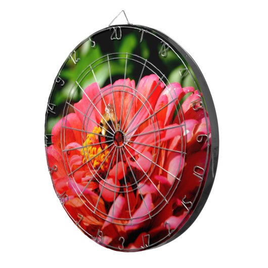 Elegante rode koraal bloemenschattige hommel dartbord (Voorkant Rechts)