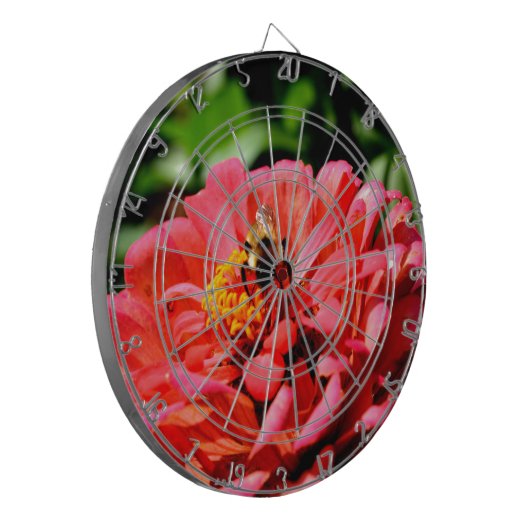 Elegante rode koraal bloemenschattige hommel dartbord (Voorkant Links)