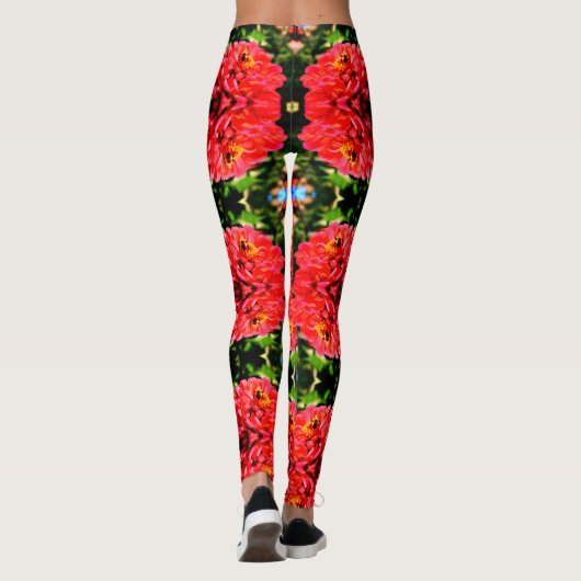 Elegante rode koraal bloemenschattige hommel leggings (Achterkant)