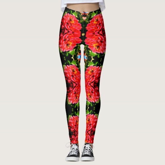 Elegante rode koraal bloemenschattige hommel leggings (Voorkant)