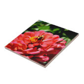 Elegante rode koraal bloemenschattige hommel tegeltje (Zijkant)