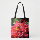 Elegante rode koraal bloemenschattige hommel tote bag (Voorkant)