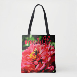 Elegante rode koraal bloemenschattige hommel tote bag