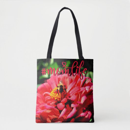 Elegante rode koraal bloemenschattige hommel tote bag (Voorkant)