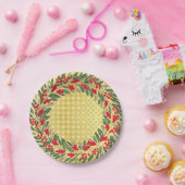 Elegante rode krans Holly Berries Christmas Gold Papieren Bordje (Feest)