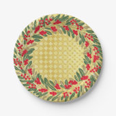 Elegante rode krans Holly Berries Christmas Gold Papieren Bordje (Voorkant)