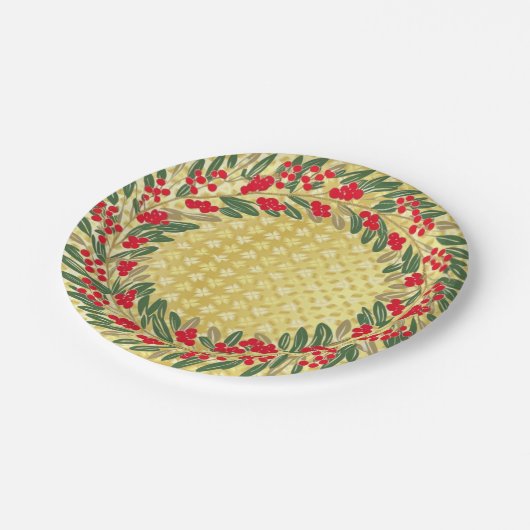 Elegante rode krans Holly Berries Christmas Gold Papieren Bordje (Gekanteld)