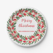 Elegante rode krans Holly Berries Christmas Gold Papieren Bordje (Voorkant)