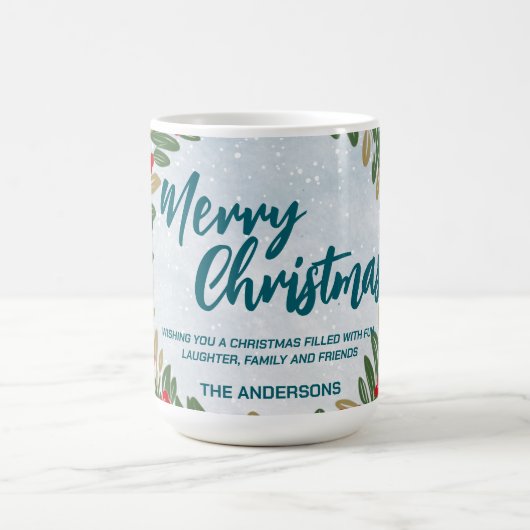 Elegante Rode Krans Holly Berries Gouden vrolijke Koffiemok (Center)