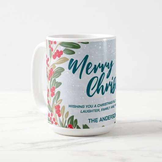 Elegante Rode Krans Holly Berries Gouden vrolijke  Koffiemok (Voorkant links)