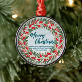 Elegante Rode Krans Holly Berries Gouden vrolijke  Metalen Ornament