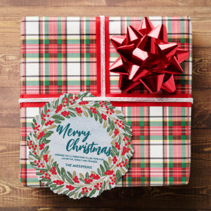 Elegante Rode Krans Holly Berries Gouden vrolijke  Ornament Kaart