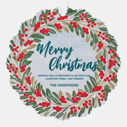 Elegante Rode Krans Holly Berries Gouden vrolijke  Ornament Kaart (Voorkant)