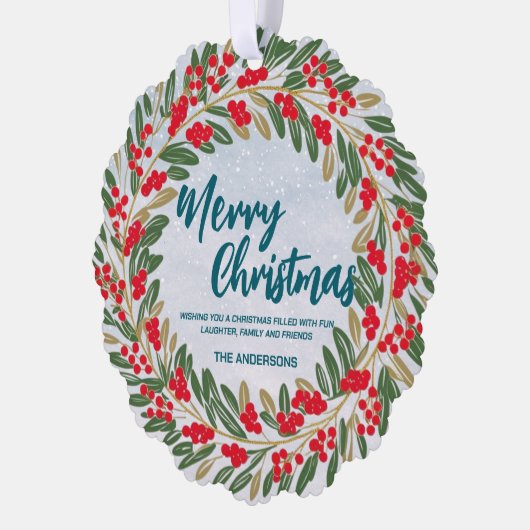 Elegante Rode Krans Holly Berries Gouden vrolijke  Ornament Kaart (Links)