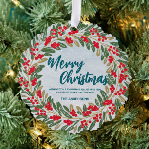 Elegante Rode Krans Holly Berries Gouden vrolijke  Ornament Kaart