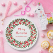 Elegante rode krans Holly Berries Kerst Groen Papieren Bordje (Feest)