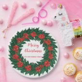 Elegante rode krans Holly Berries Kerst Groen Papieren Bordje (Feest)